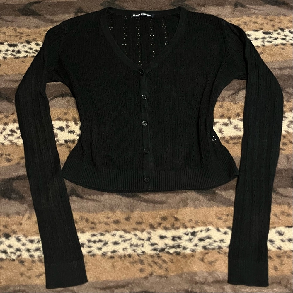 Brandy Melville Black Cropped Cardigan Sweater (Small)